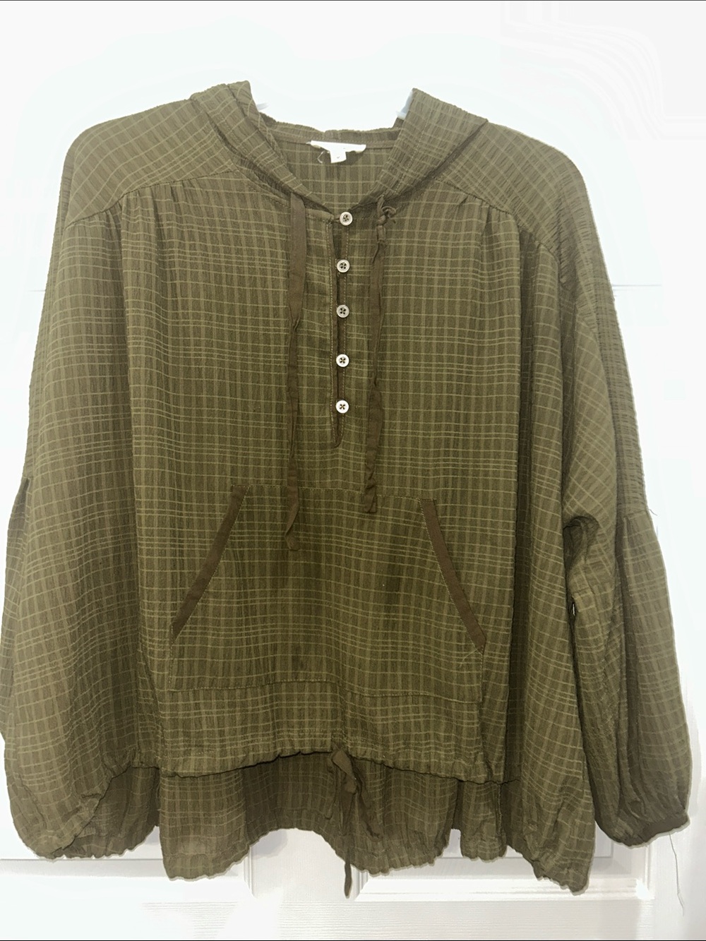 Cotton bleu green hooded top